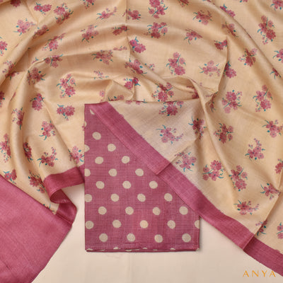 Onion Pink Tussar Silk Salwar with Polka Dots Design