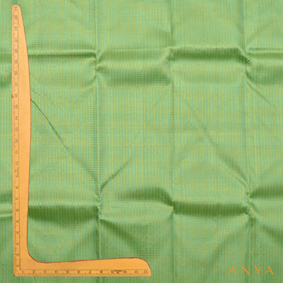 Apple Green Kanchi Silk Fabric with Zari Checks Design