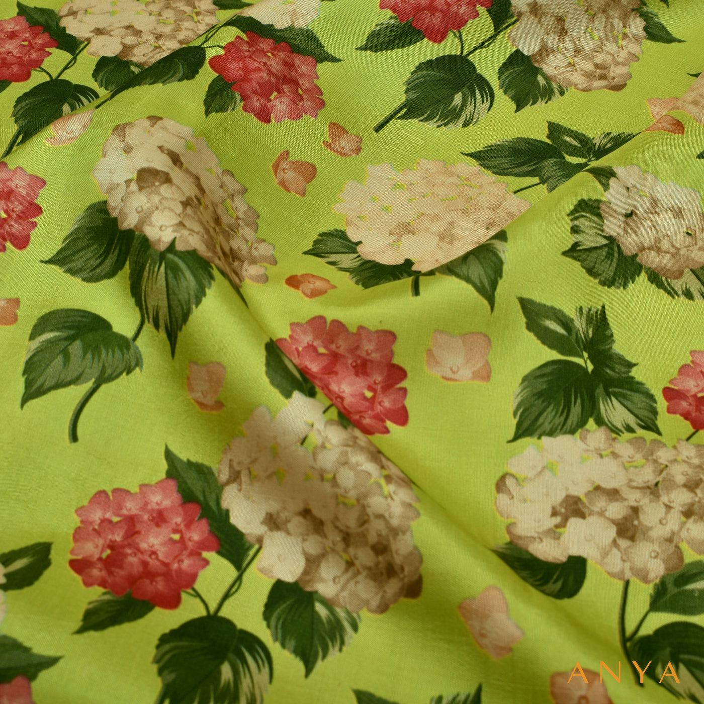 Fluorescent Green Kanchi Discharge Printed Silk Fabric with Floral Design