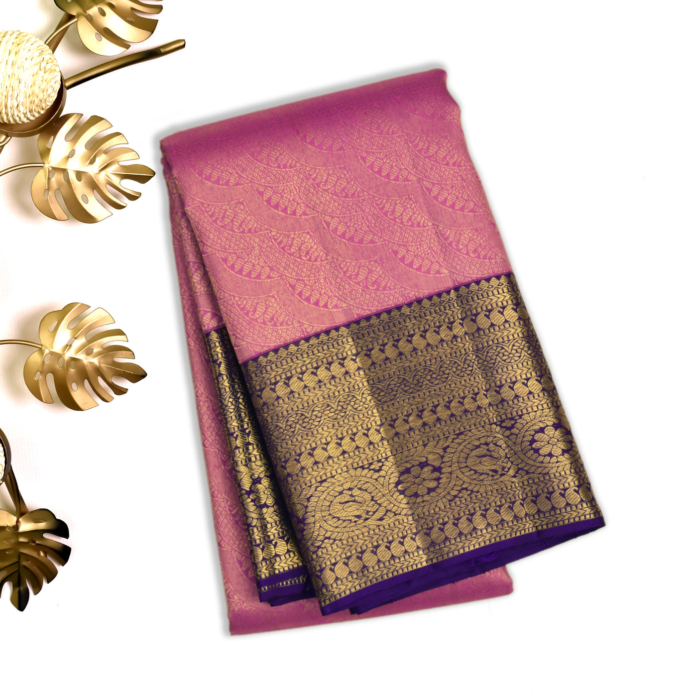 Onion Pink Kanchipuram Silk Saree with Zari Creeper Design