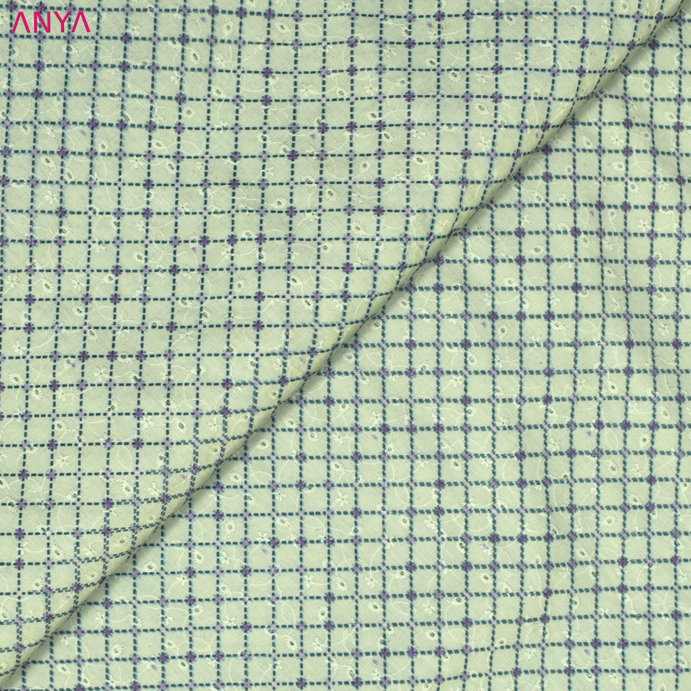 Pastel Green Cotton Fabric with Diamond Design