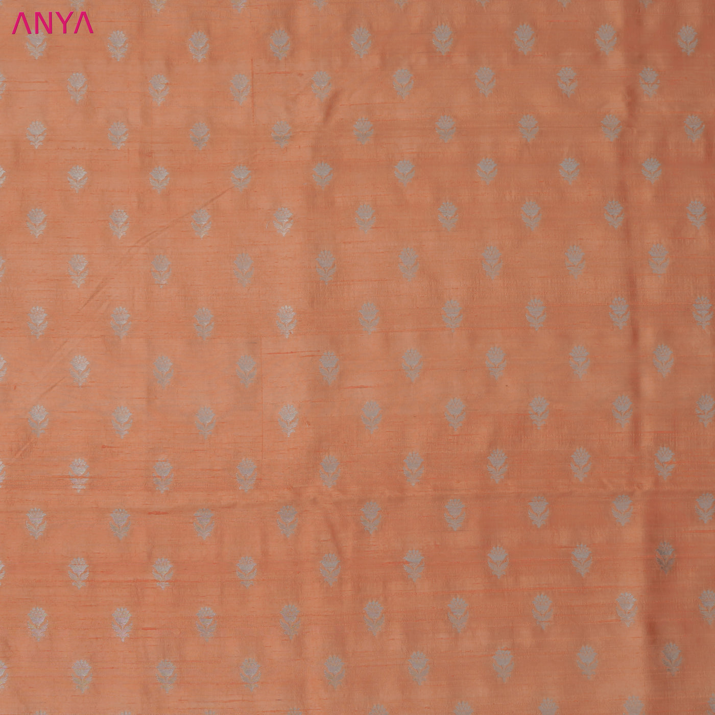 Peach Tussar Raw Silk Fabric with Small Zari Butta Design