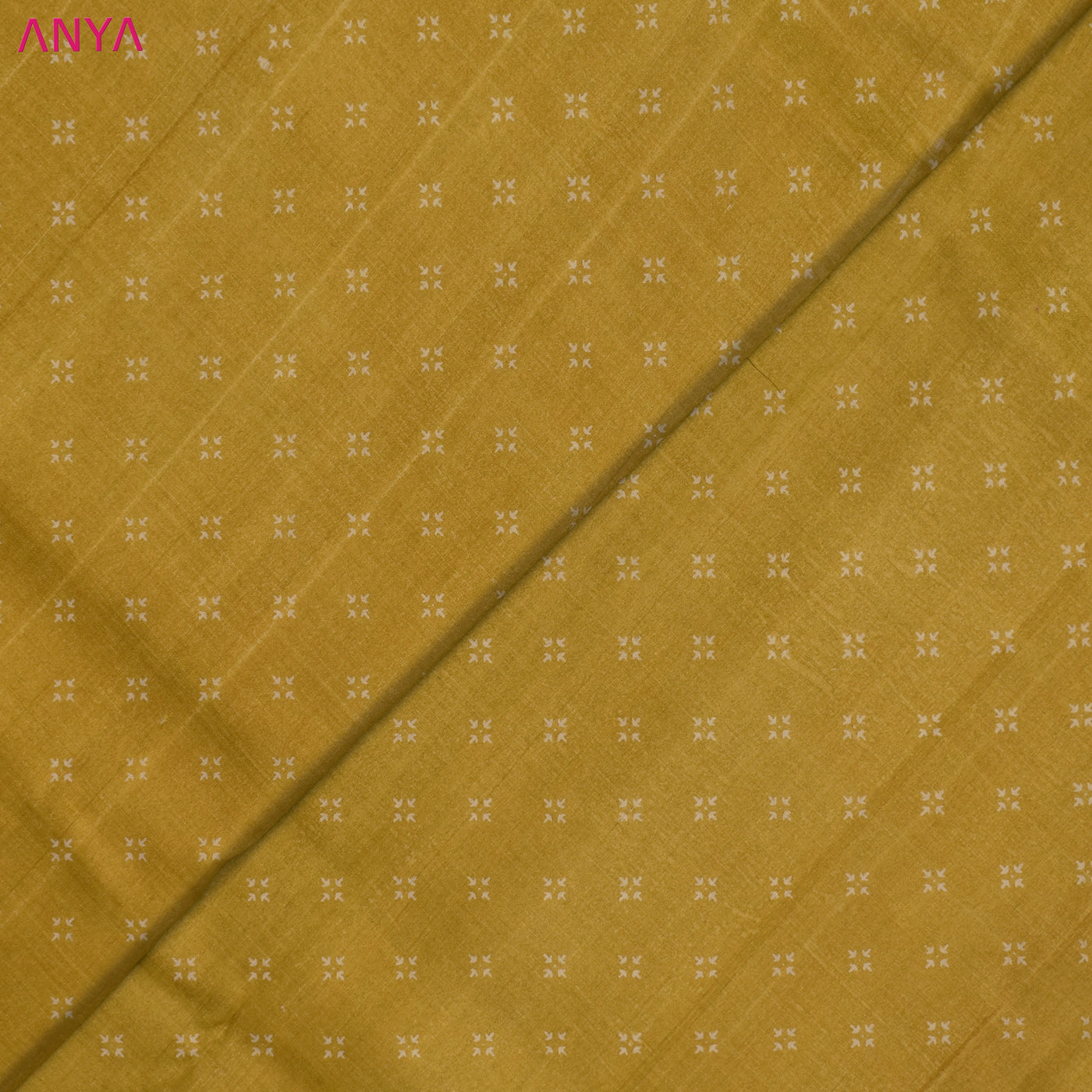 Mustard Tussar Silk Fabric with Printed Design