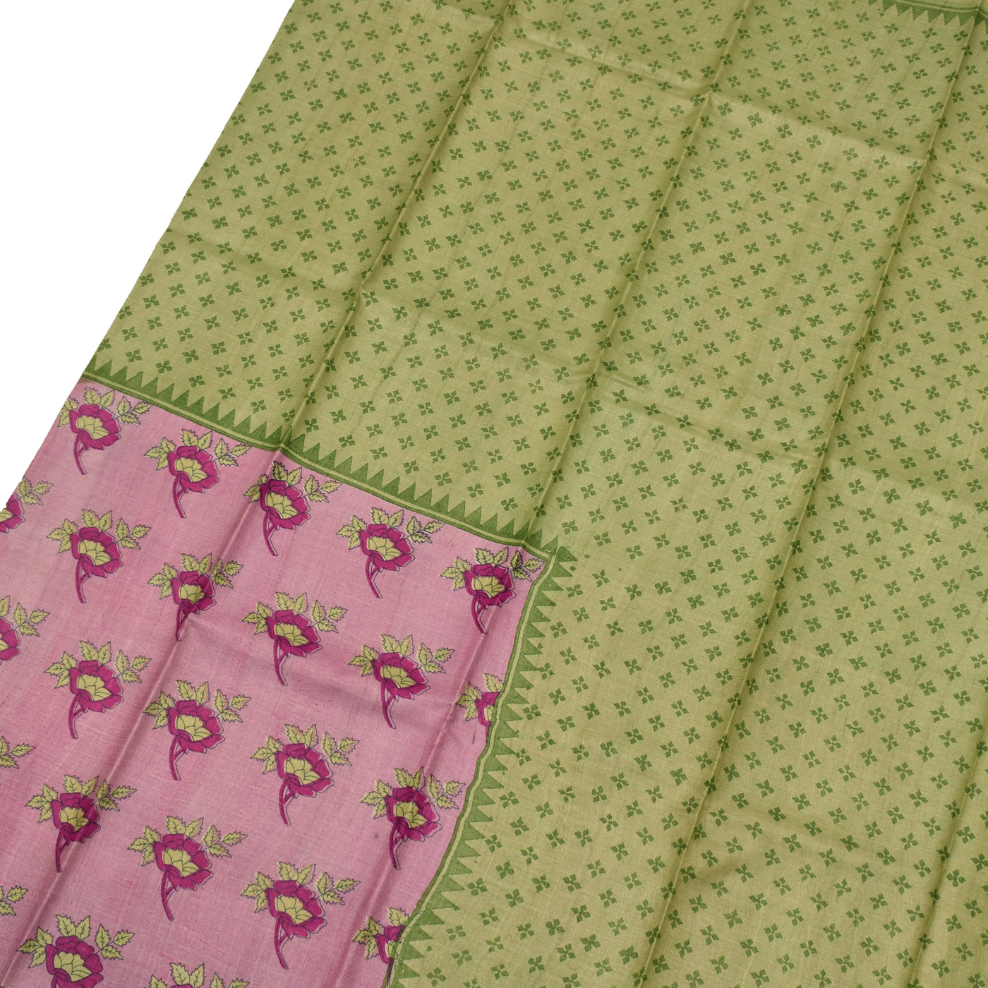 Apple Green Tussar Silk Saree with Star Butta Design