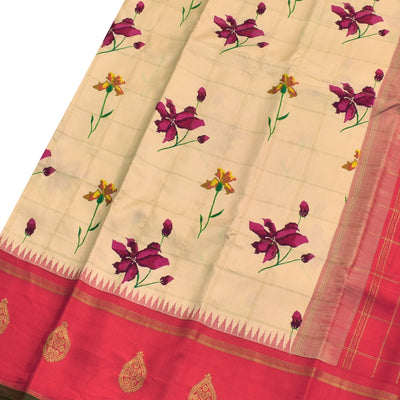 Off White Printed Kanchi Silk Saree with Floral Printed Design
