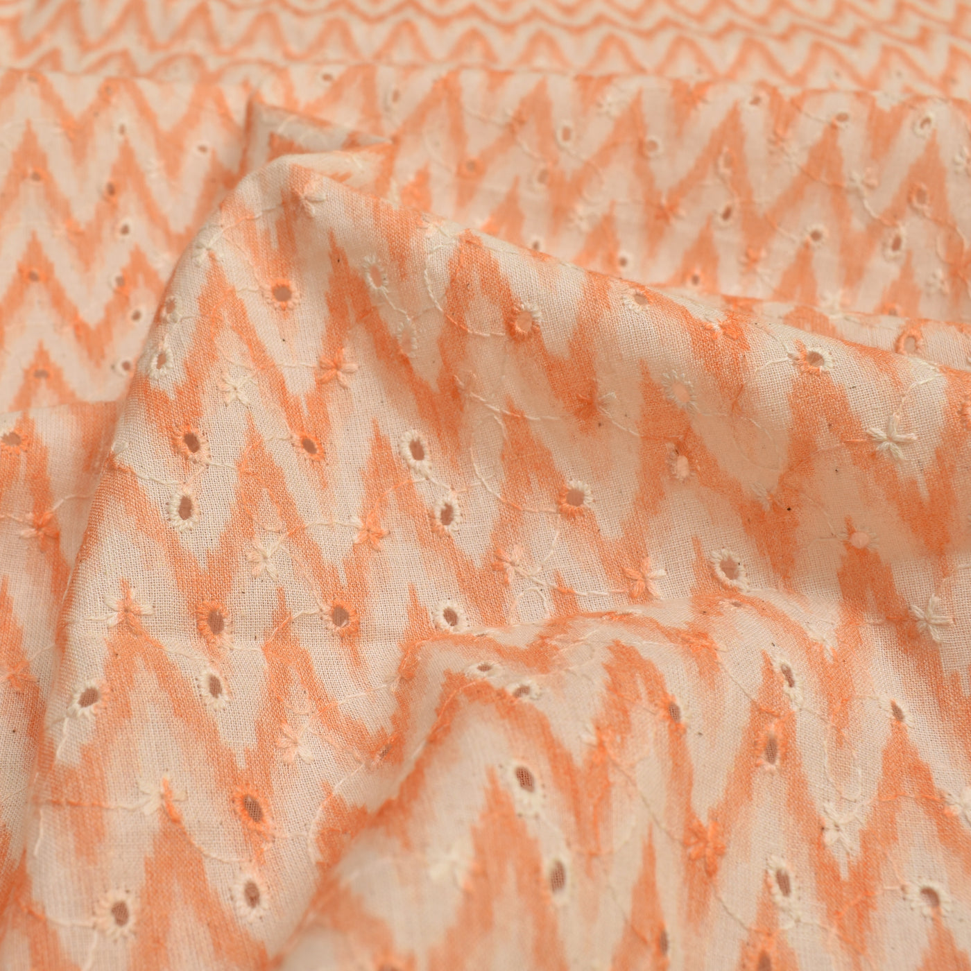Peach Hakoba Cotton Fabric with Zig Zag Design