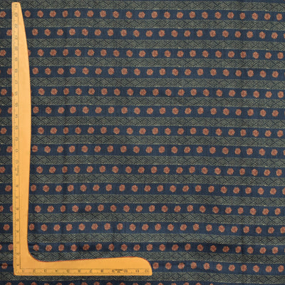 Blue Tussar Silk Fabric with Stripes Design