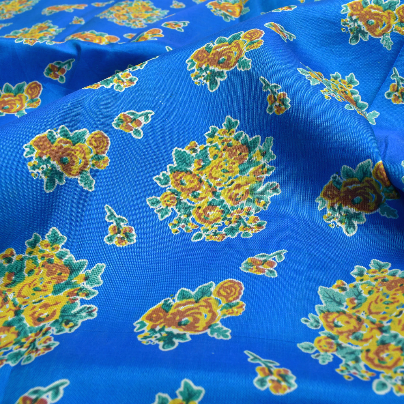 Royal Blue Kanchi Discharge Printed Silk Fabric with Floral Design