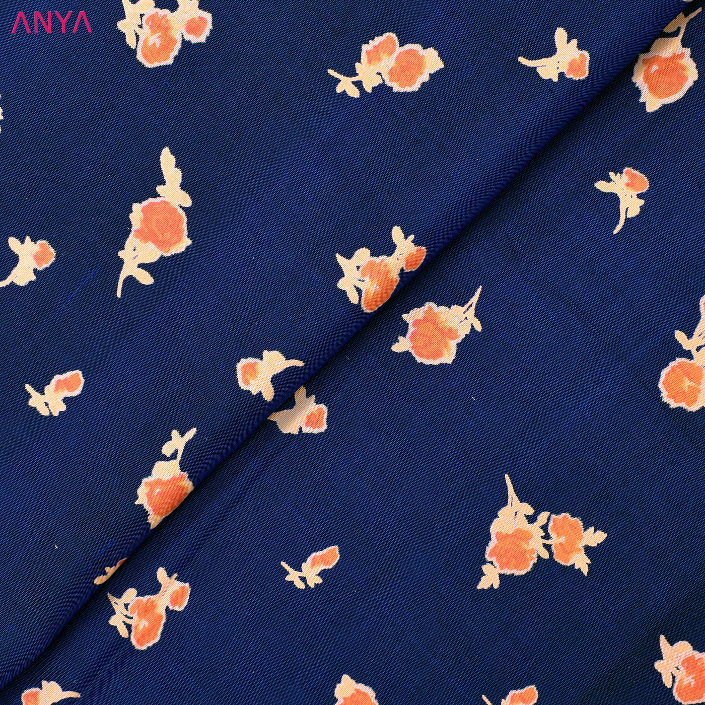 MS Blue Kanchi Discharge Printed Silk Fabric with Floral Design