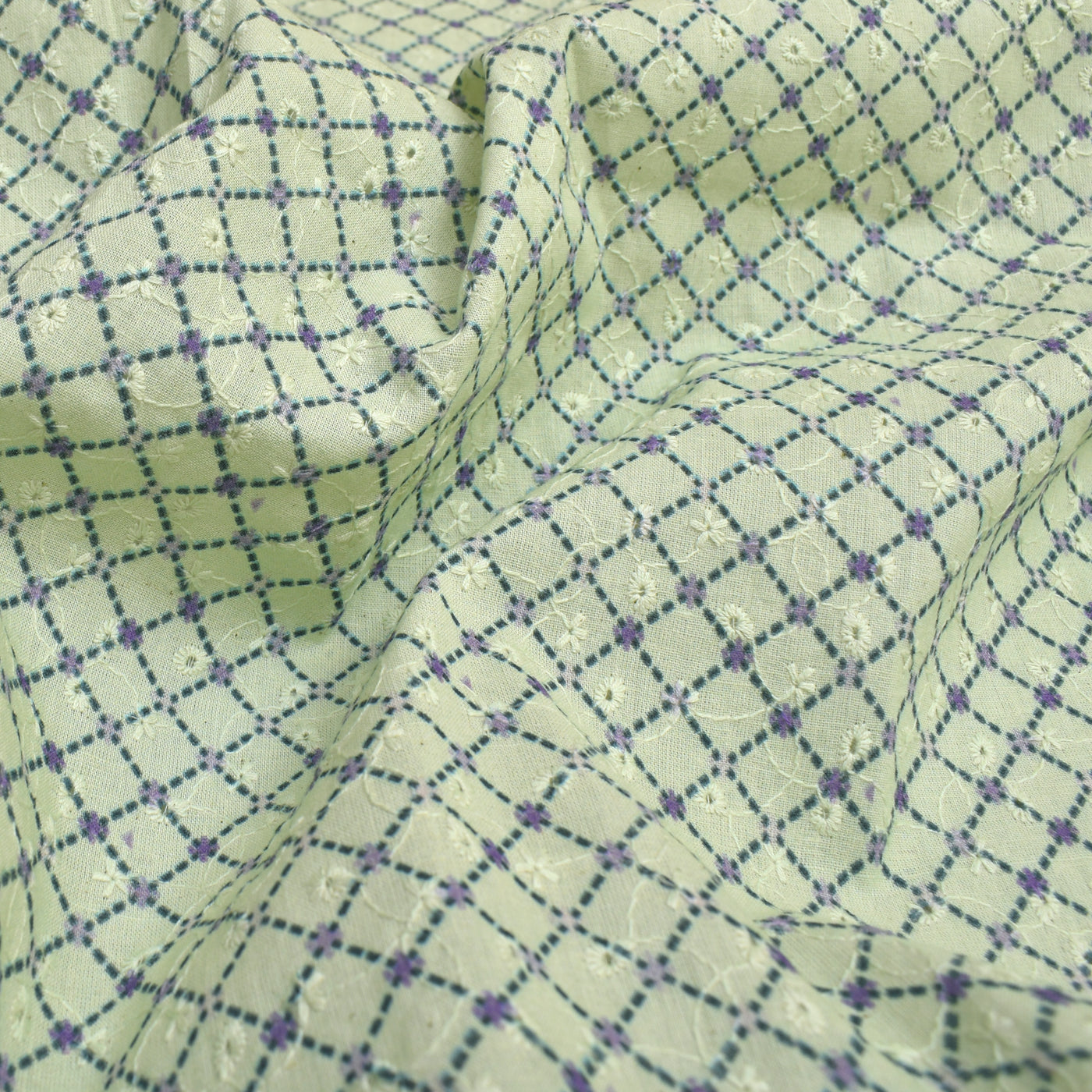 Pastel Green Cotton Fabric with Diamond Design