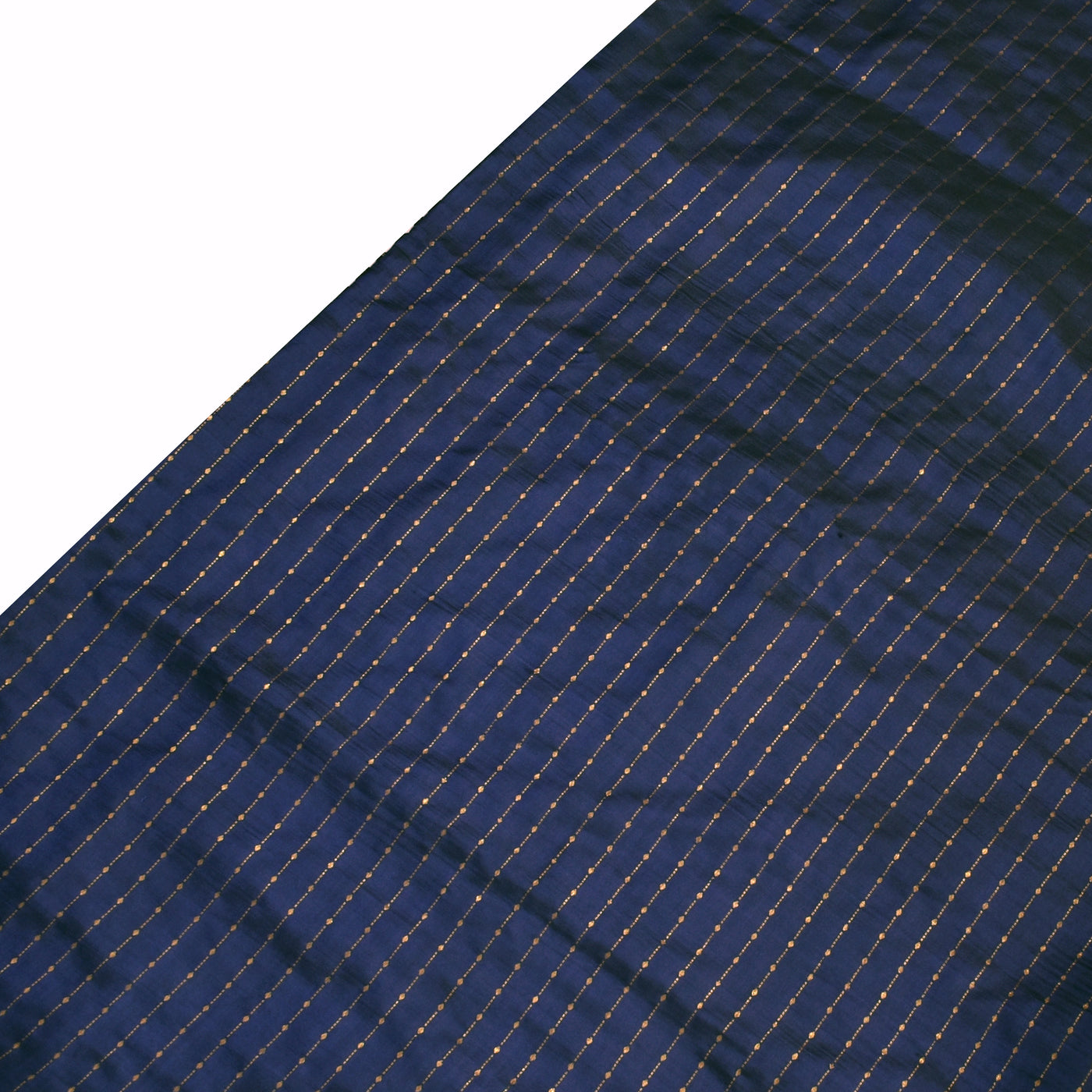 Navy Blue Pen Kalamkari Silk Saree with Dots and Stripes Design