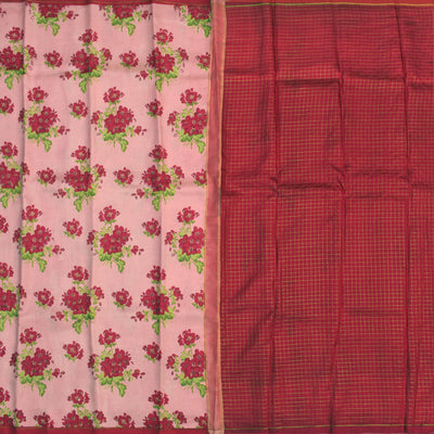 Onion Pink Printed Kanchi Silk Saree with Floral Printed Design