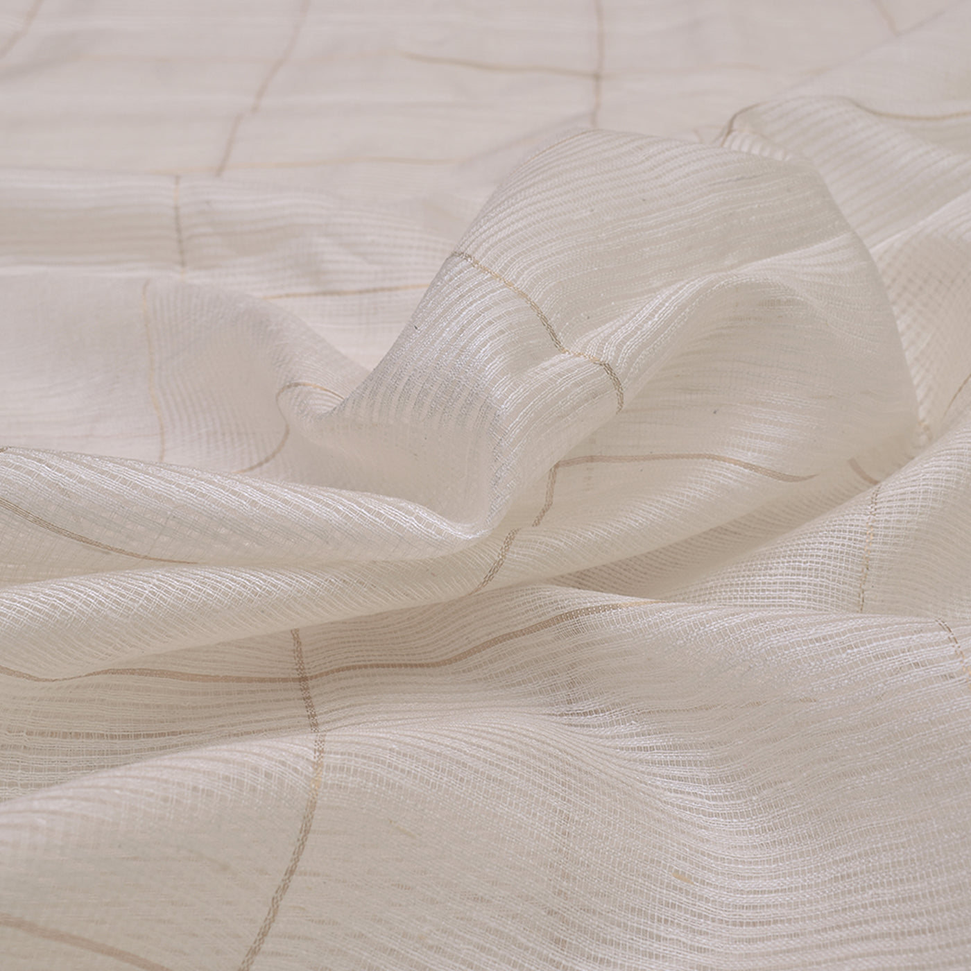 Off White Matka Silk Fabric with Checks Design