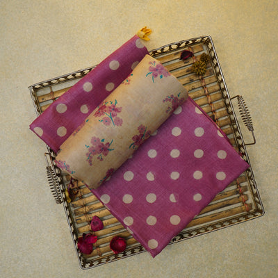 Onion Pink Tussar Silk Salwar with Polka Dots Design