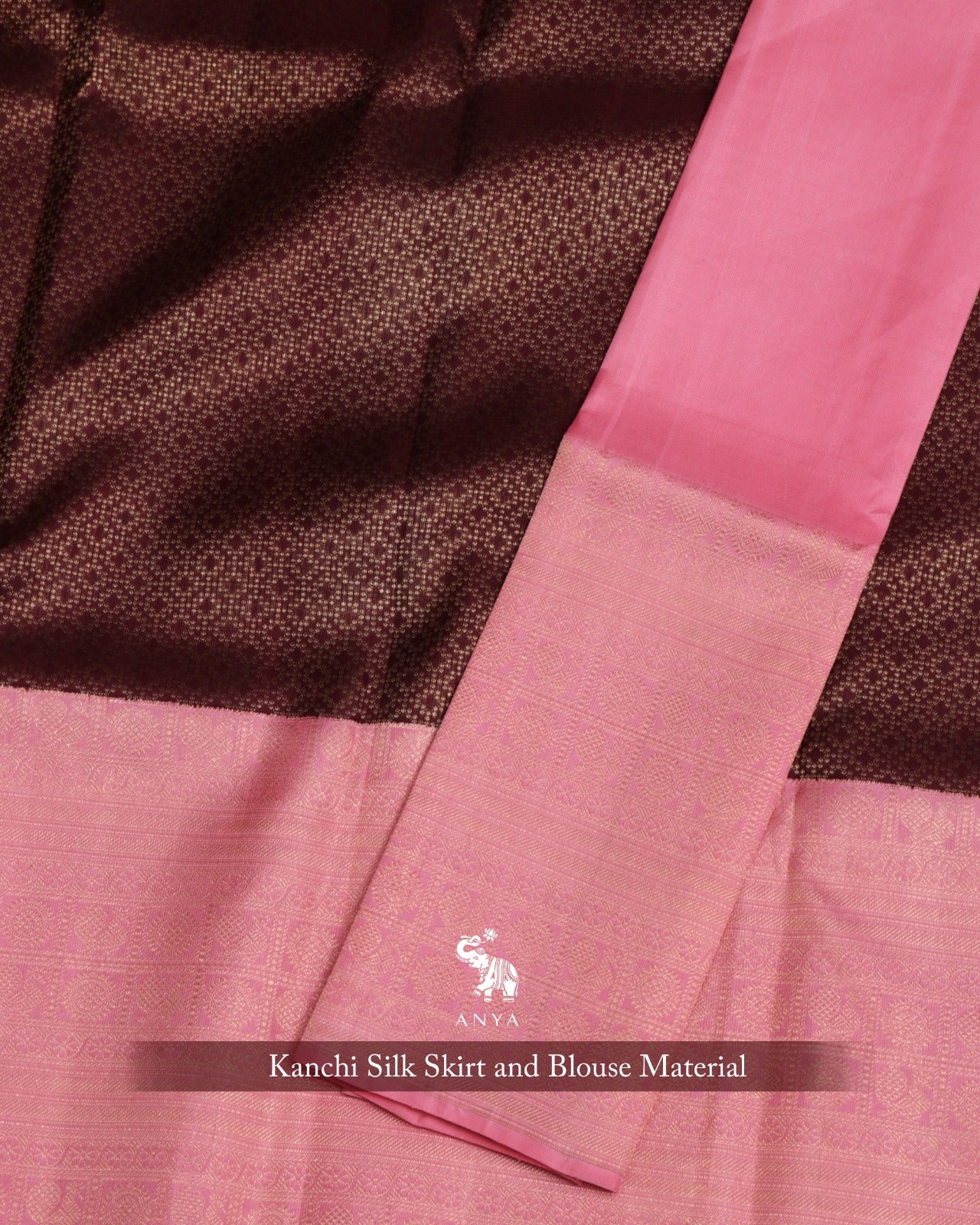 V Pakku Kanchi Silk Skrit Fabric and Pink Kanchi Silk Blouse Fabric