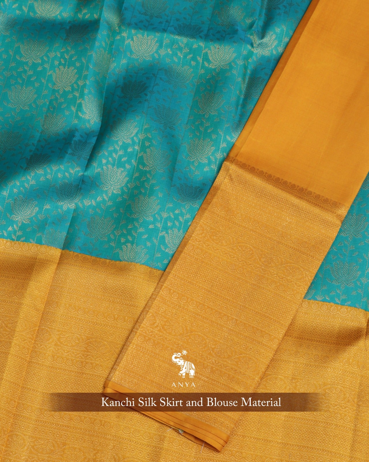 Rexona Blue Kanchi Silk Skrit Fabric and Mustard Kanchi Silk Blouse Fabric