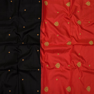 Black Embroidery Silk Saree with Red Pallu