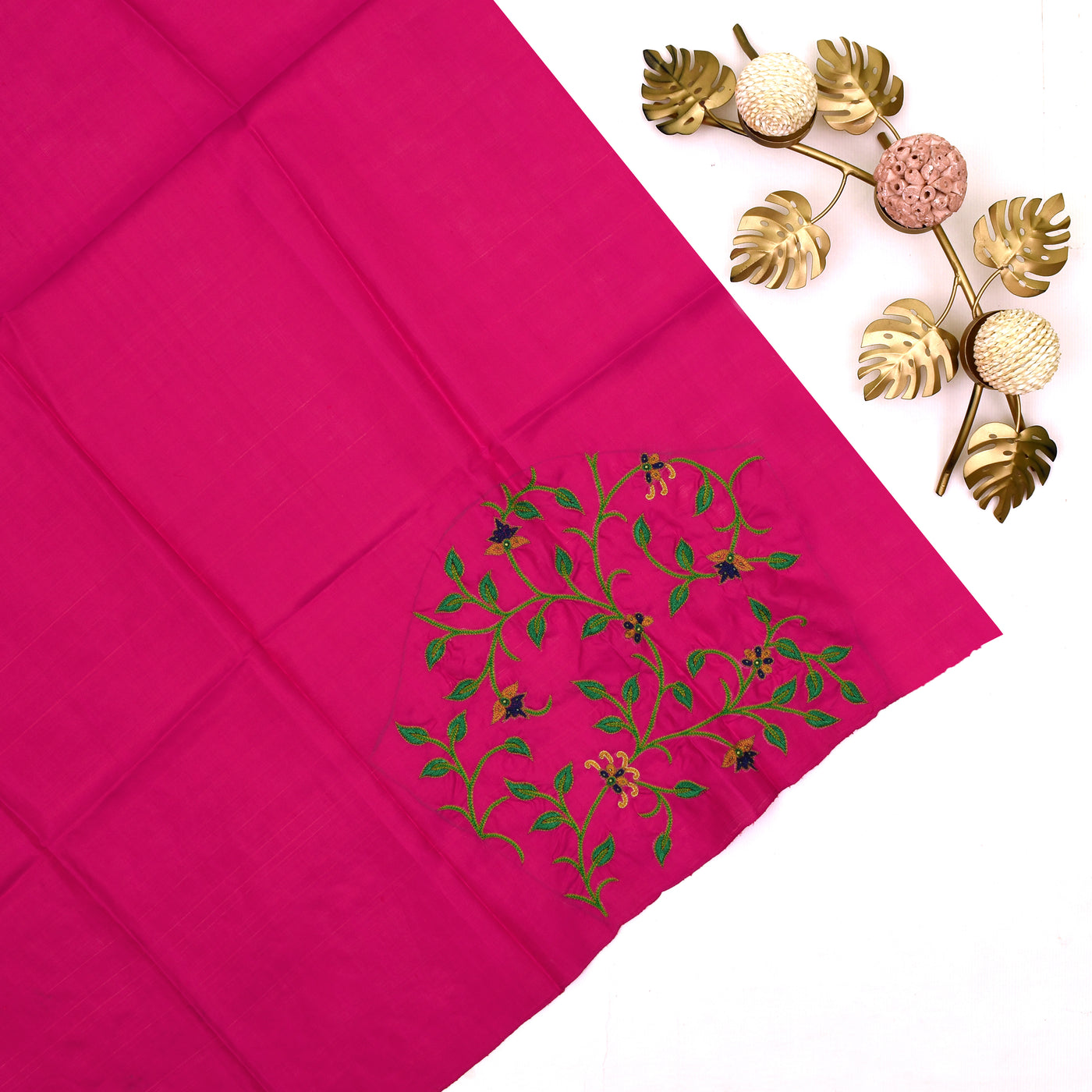 Pink Embroidery Silk saree with Floral Design