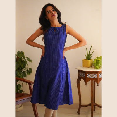 MS Blue Kanchi Silk Kurthi with Muthu Seer Lines Design