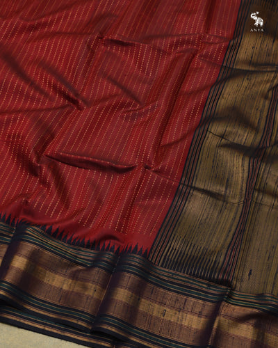 Maroon Raw Silk Saree with Dots Zari Butta Design
