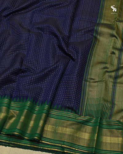 Navy Blue Raw Silk Saree with Dots Zari Butta Design