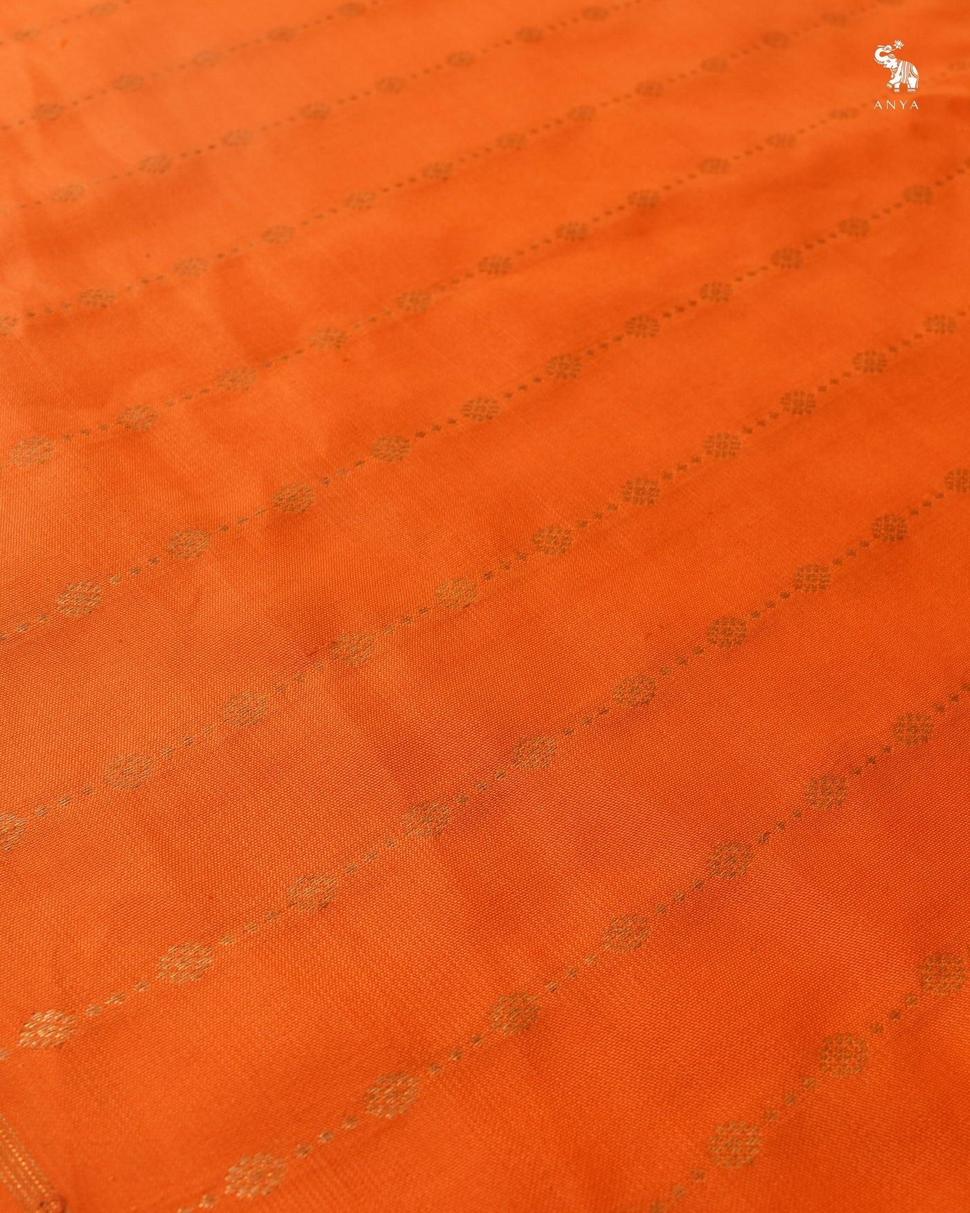Orange Hand Painted Kanchi Silk Saree with Chain Stripes Design
