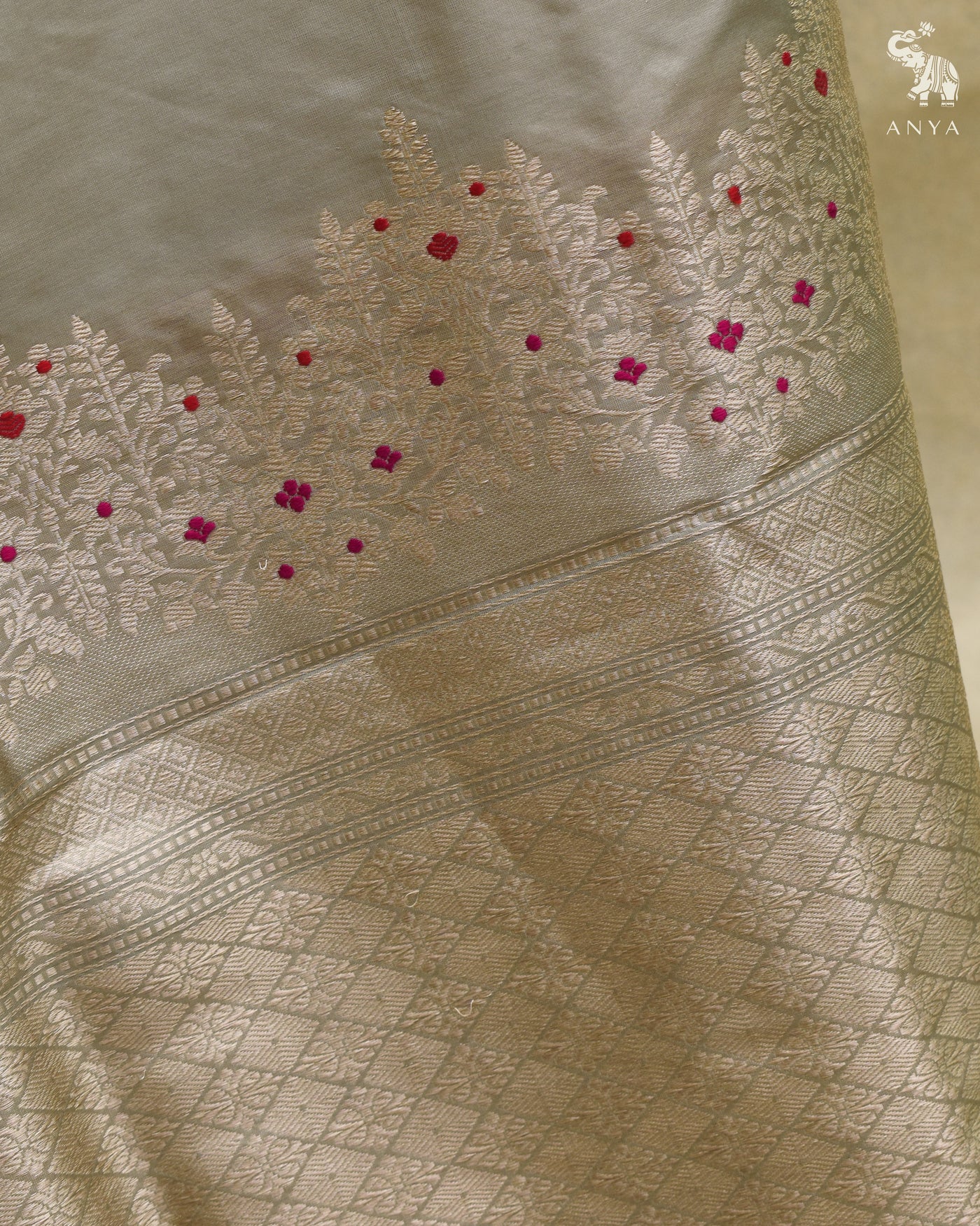 Grey Banarasi Silk Saree with Getty Self Pallu