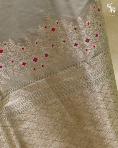 Grey Banarasi Silk Saree with Getty Self Pallu