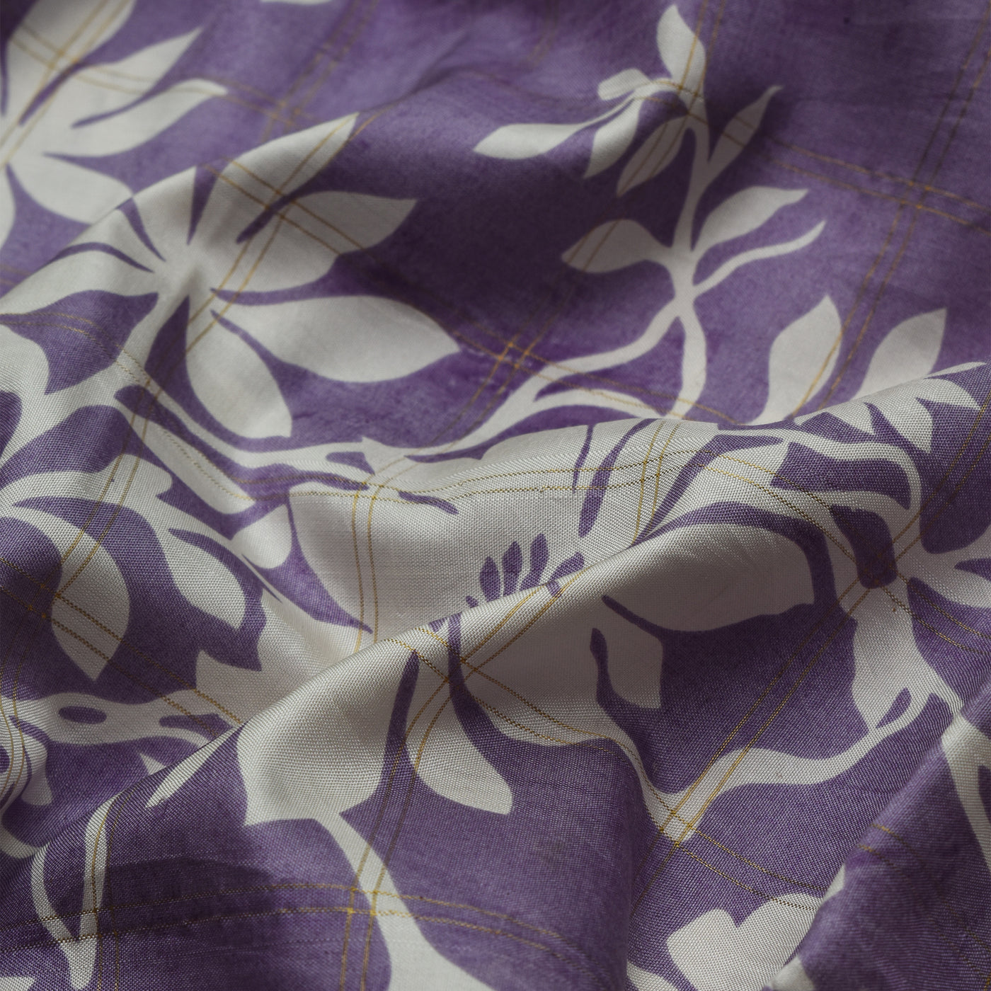 Lilac Printed Kanchi Silk Saree with Floral Print Zari Kattam Design