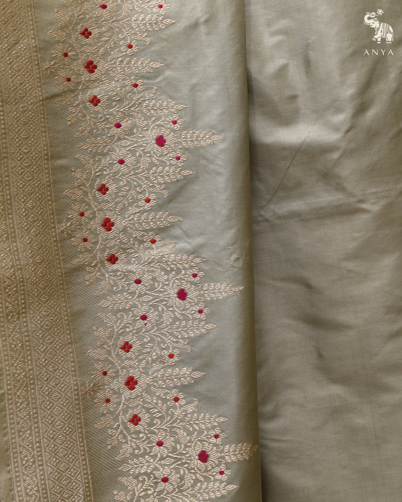 Grey Banarasi Silk Saree with Getty Self Pallu