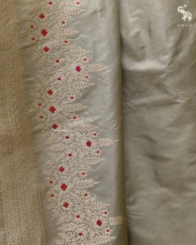 Grey Banarasi Silk Saree with Getty Self Pallu