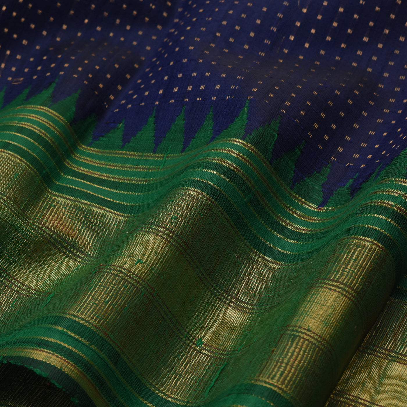 Navy Blue Raw Silk Saree with Dots Zari Butta Design