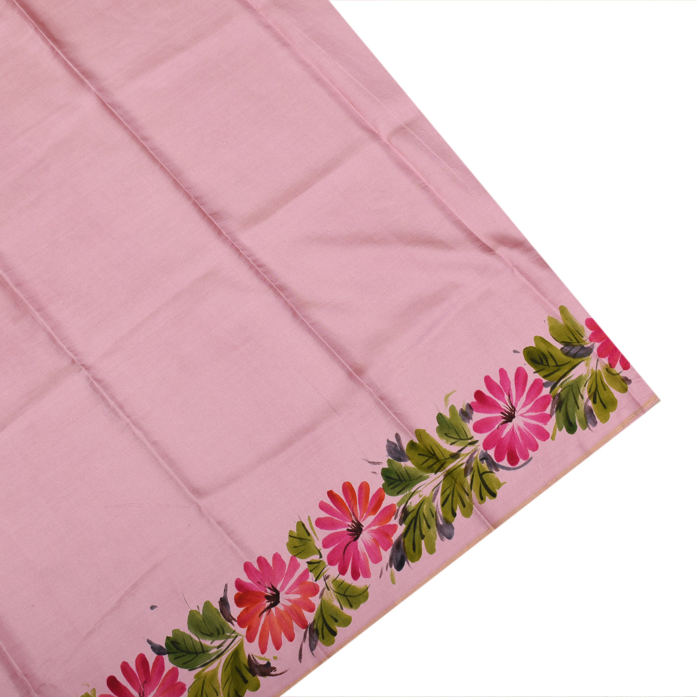 Orange Hand Painted Kanchi Silk Saree with Chain Stripes Design