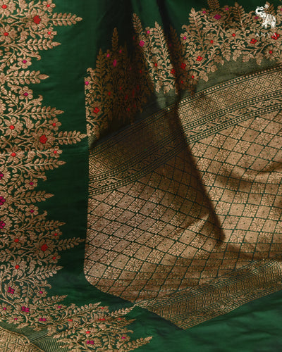 Bottle Green Banarasi Silk Saree with Getty Self Pallu