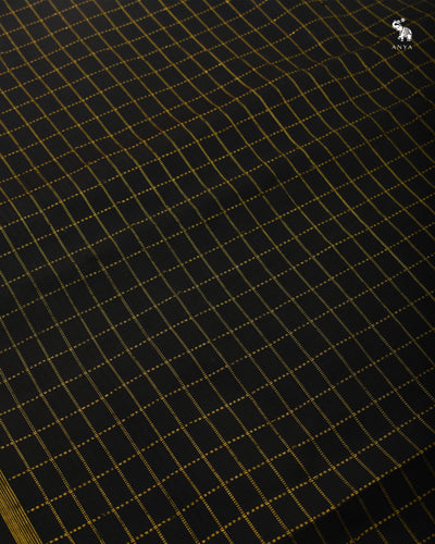Black Hand Painted Kanchi Silk Saree with zari Checks Design