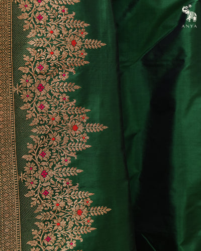 Bottle Green Banarasi Silk Saree with Getty Self Pallu