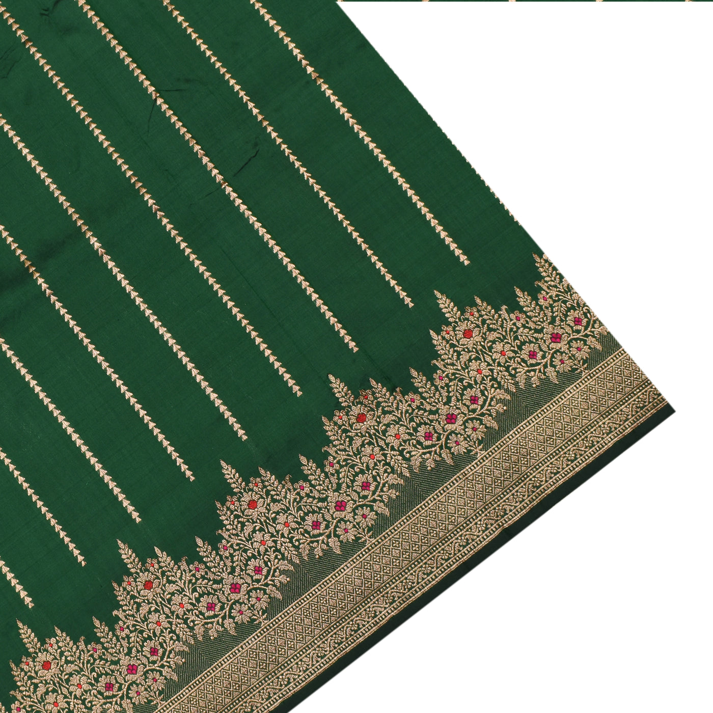 Bottle Green Banarasi Silk Saree with Getty Self Pallu
