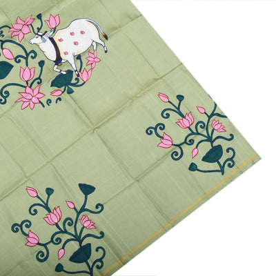 Black Hand Painted Kanchi Silk Saree with zari Checks Design