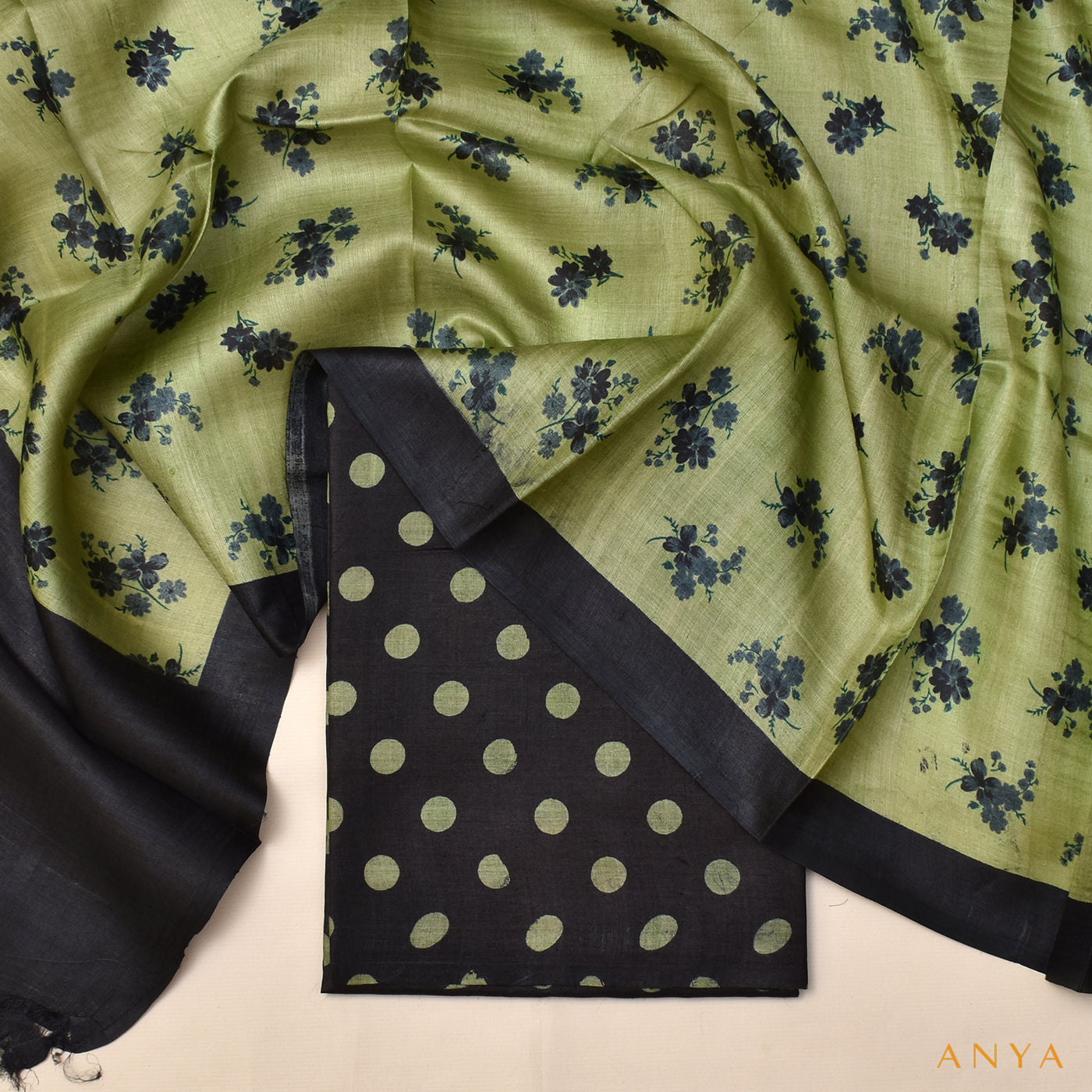 Black Tussar Silk Salwar with Polka Dots Design