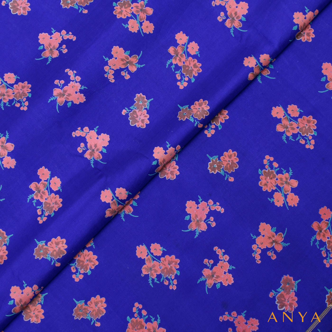 Ms Blue Kanchi Discharge Printed Silk Fabric with Floral Design