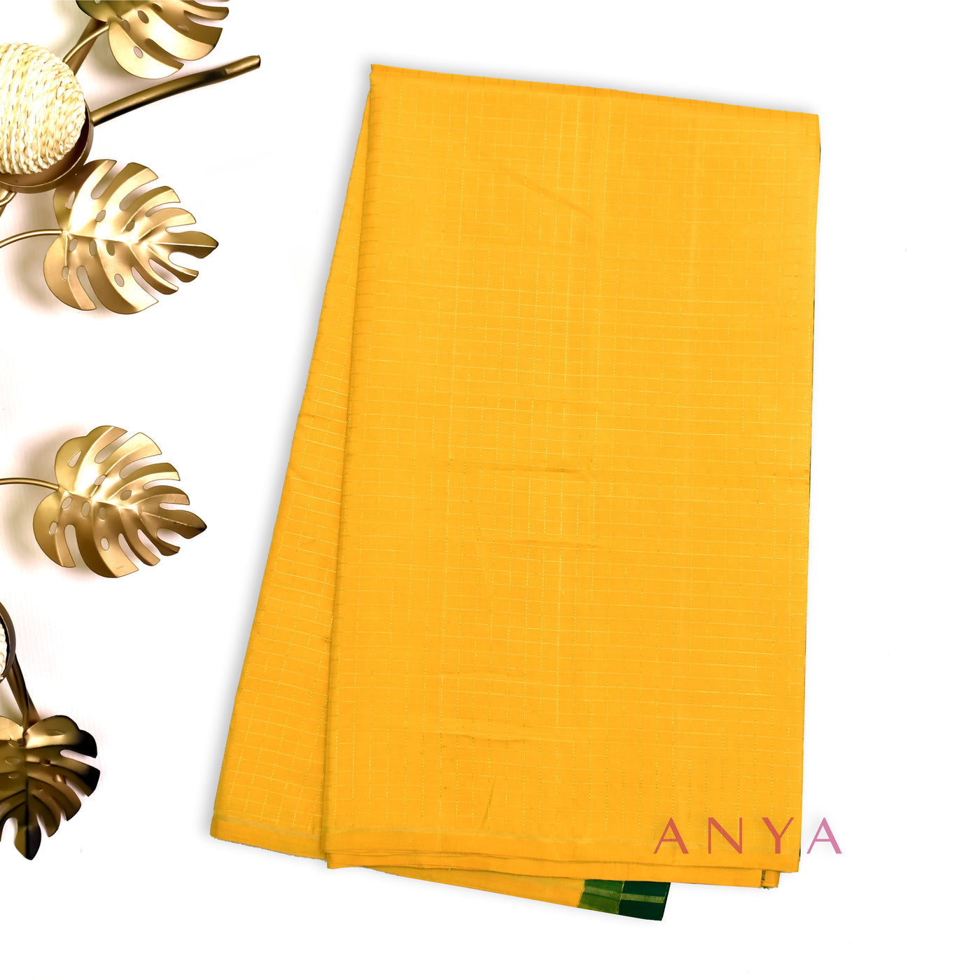 Mustard Zari Checks Kanchi Silk Saree with Bottle Green Tree Embroidery Pallu and Blouse