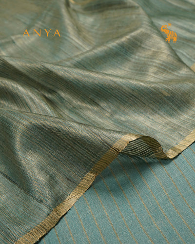 Mint Green Tussar Silk Saree with Stripes Design