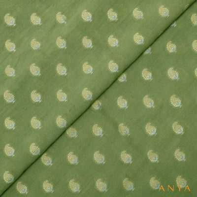 Apple Green Tussar Raw Silk Fabric with Banarasi Butta Design