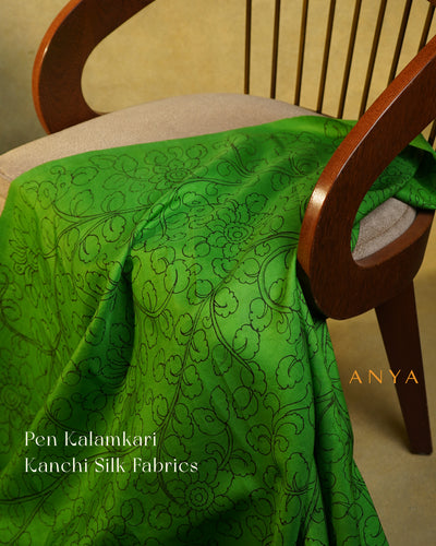 Green Pen Kalamkari Kanchi Silk Fabric