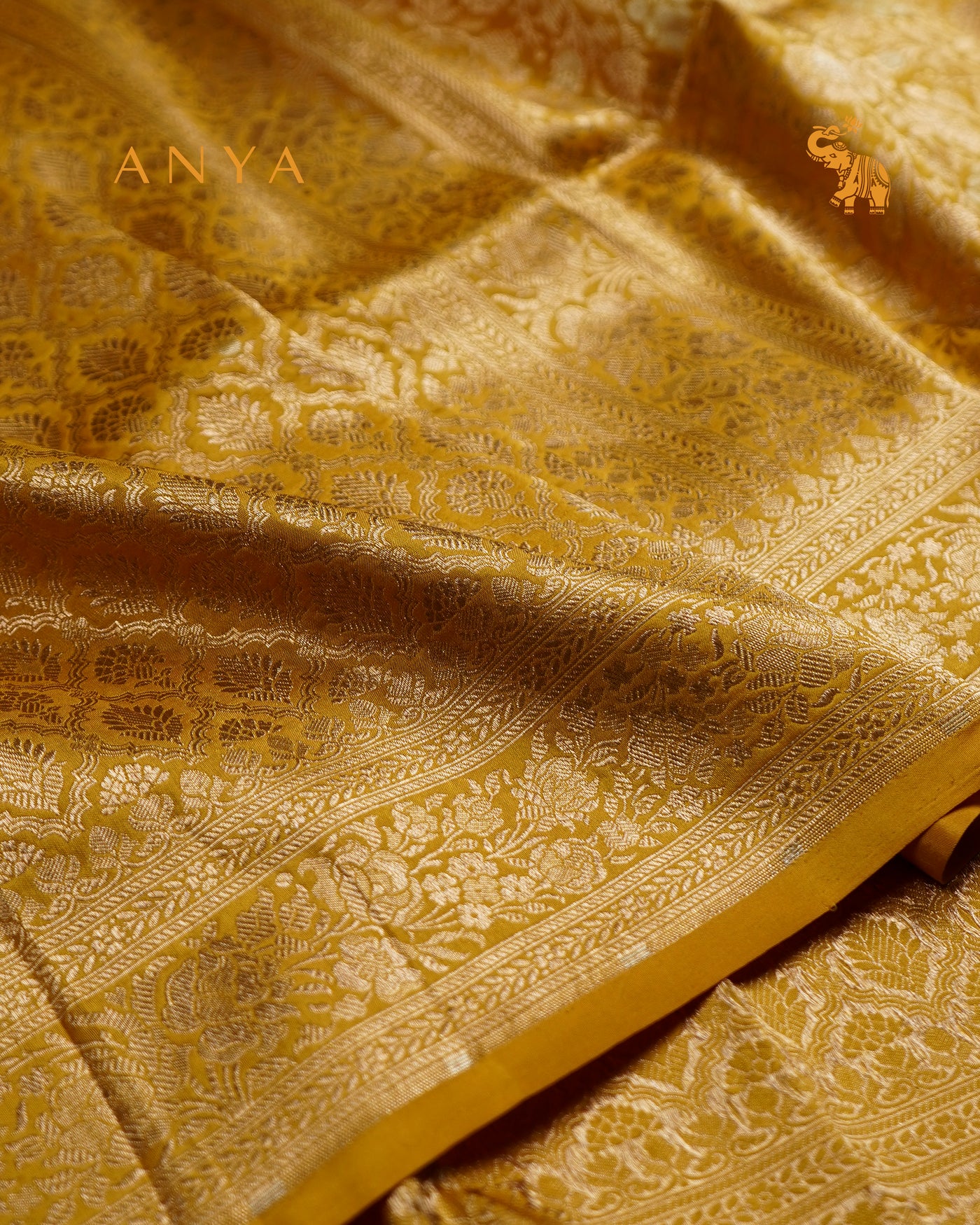 Yellow Banarasi Silk Saree with Floral Creeper Design