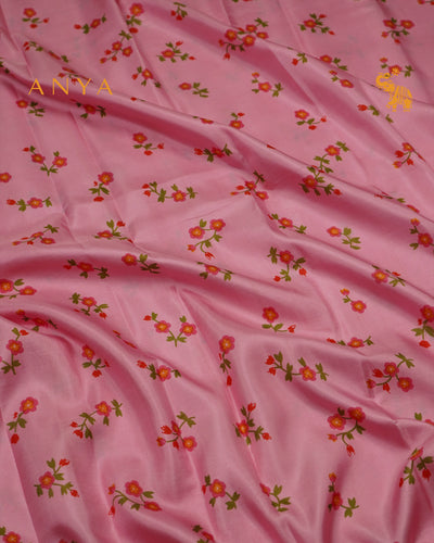 Baby Pink Printed Kanchi Silk Fabric with Floral Printed Design