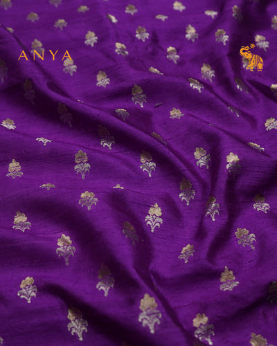 Magenta Banarasi Tussar Raw Silk Fabric with Flower Butta Design