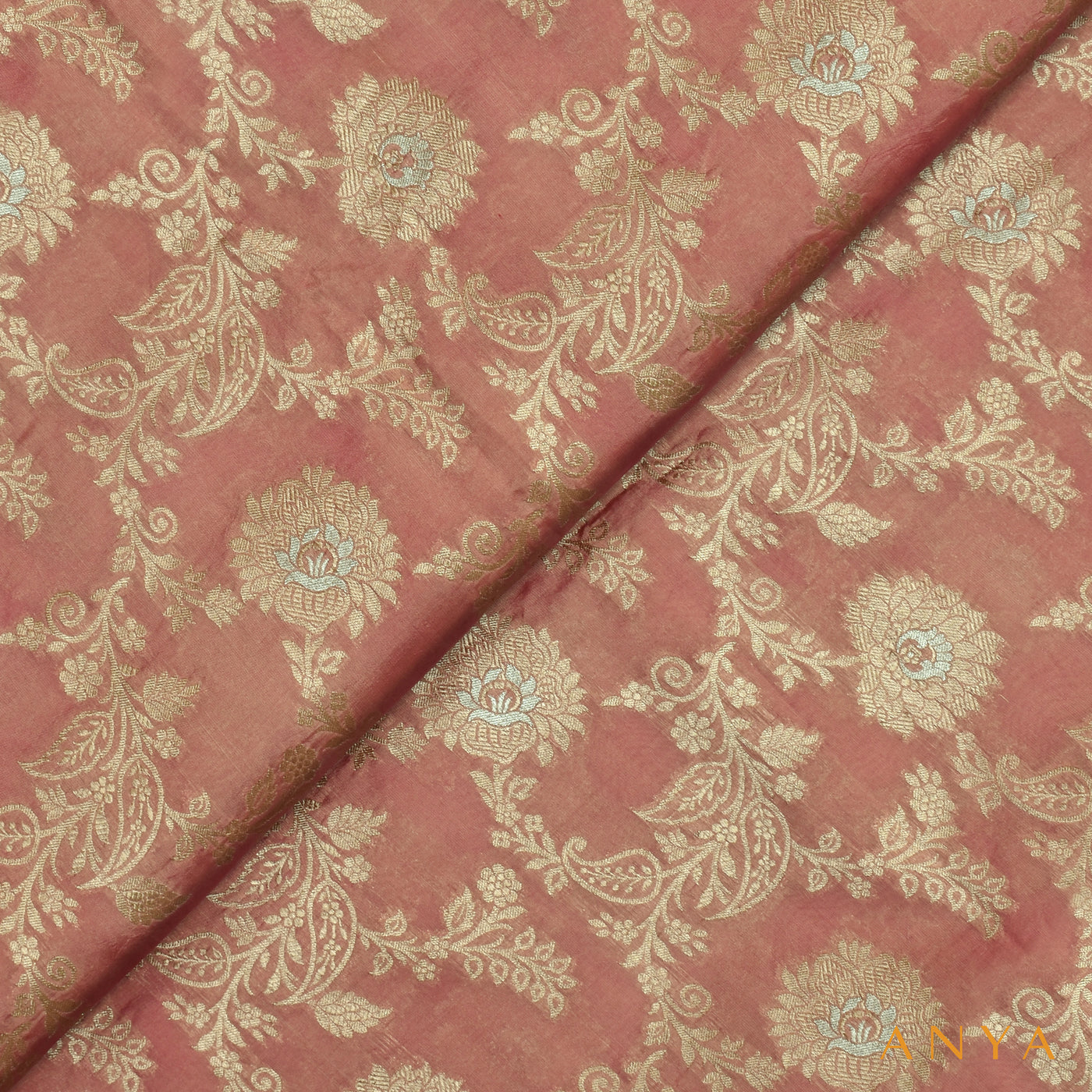 Onion Pink Banarasi Silk Fabric with Creeper Design