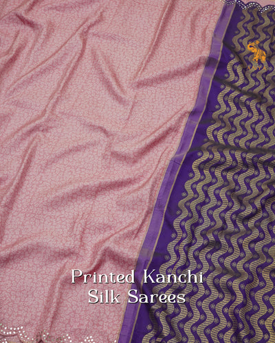 Onion Pink Printed Kanchi Silk Saree with Scallop Mirror Embroidery Design