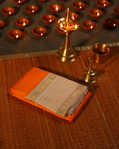 Milagai Orange Kanchi Classic Saree with Annam Butta Design